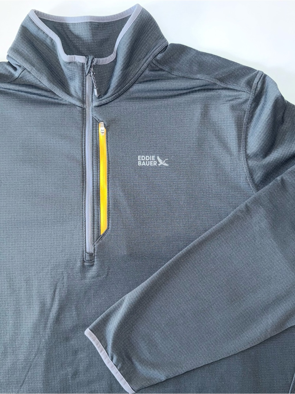 Eddie Bauer Quarter Zip Pullover Men's 2XL Grey Yellow Performance Lined